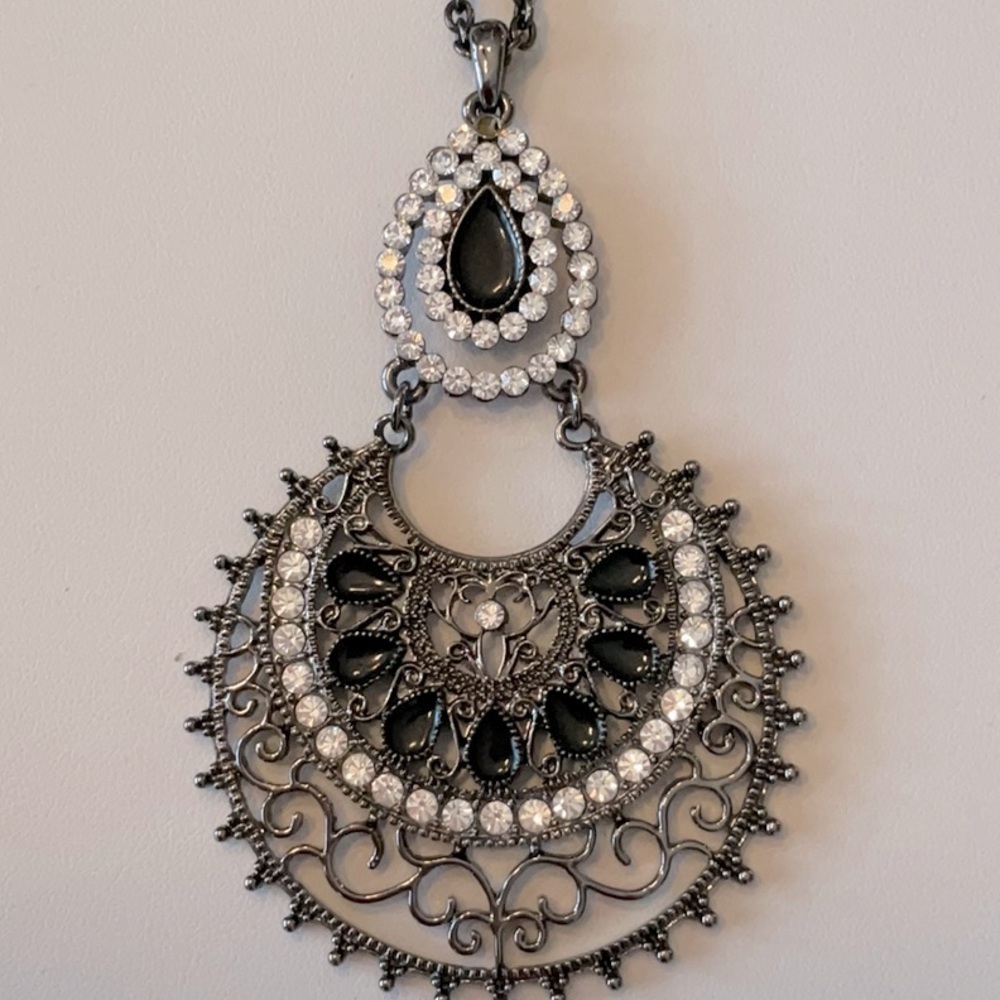 Black Mosaic Rhinestone and Gems Necklace Adjustable